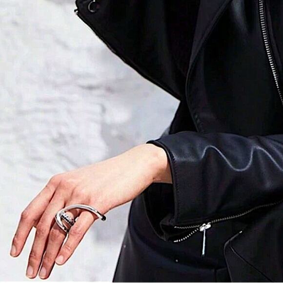 Sterling Silver Two-finger Ring Hollow Geometric For Women Vintage Creative - Picture 4 of 6